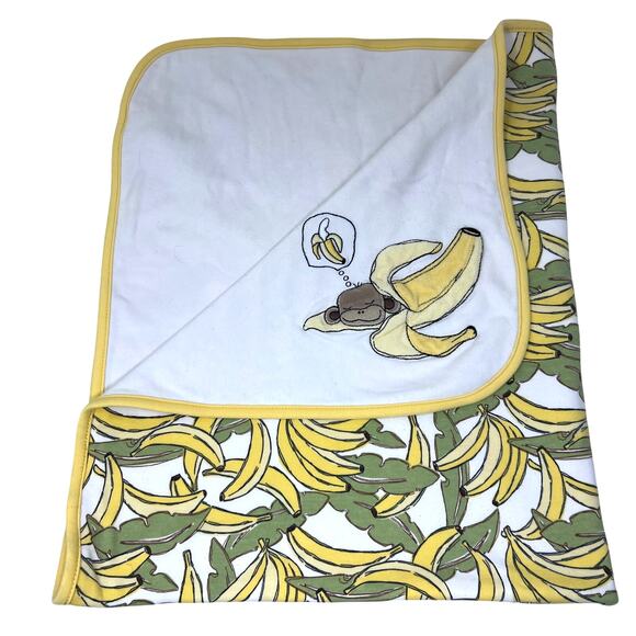 Gymboree Vintage Baby Blanket Banana Leaf Sleeping Monkey Reversible Cotton - Picture 1 of 8